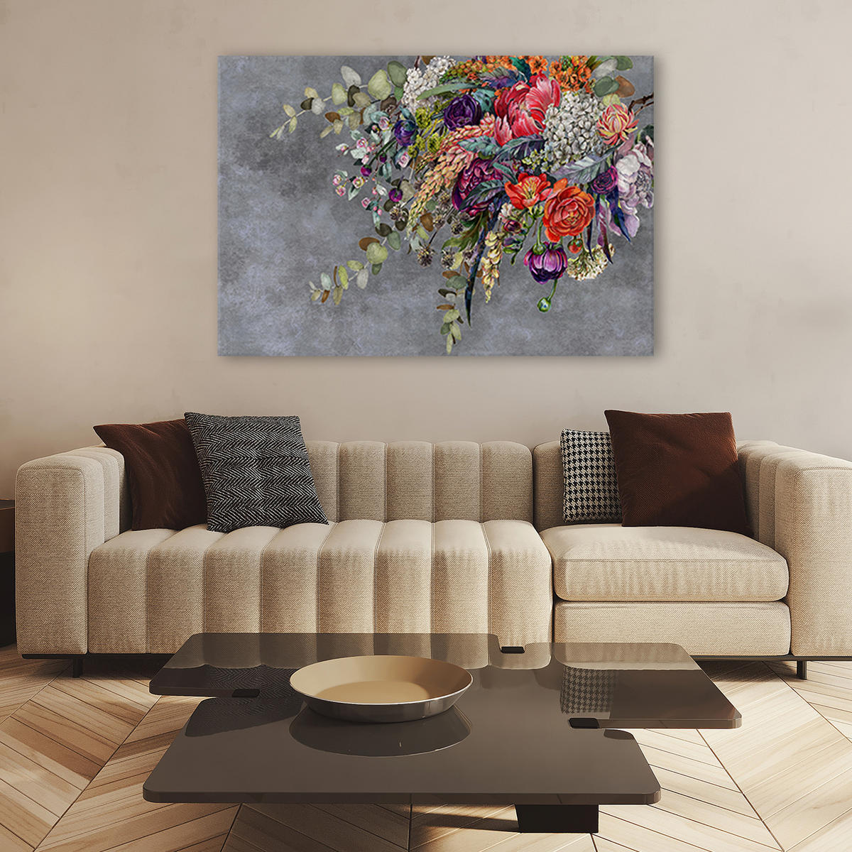 WANDBILD blumenstrauß - Grau, Textil (60/40cm) - Feeby