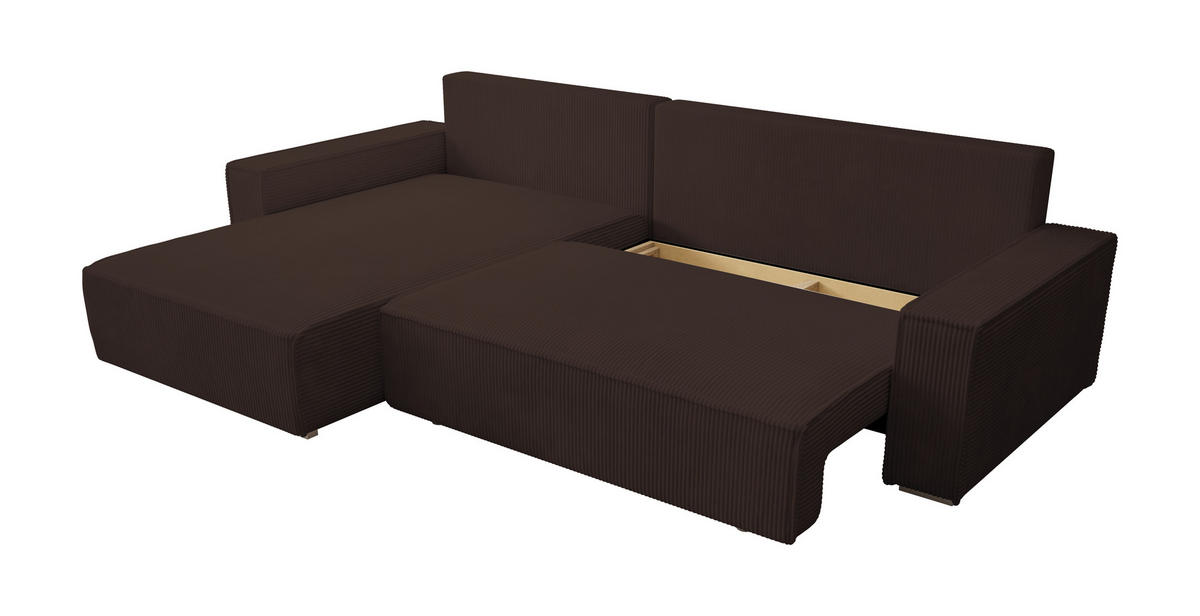 ECKSOFA Alice mit Bettkasten und Schlaffunktion, Cordstoff in L-Form - Braun, Textil (289/184cm)