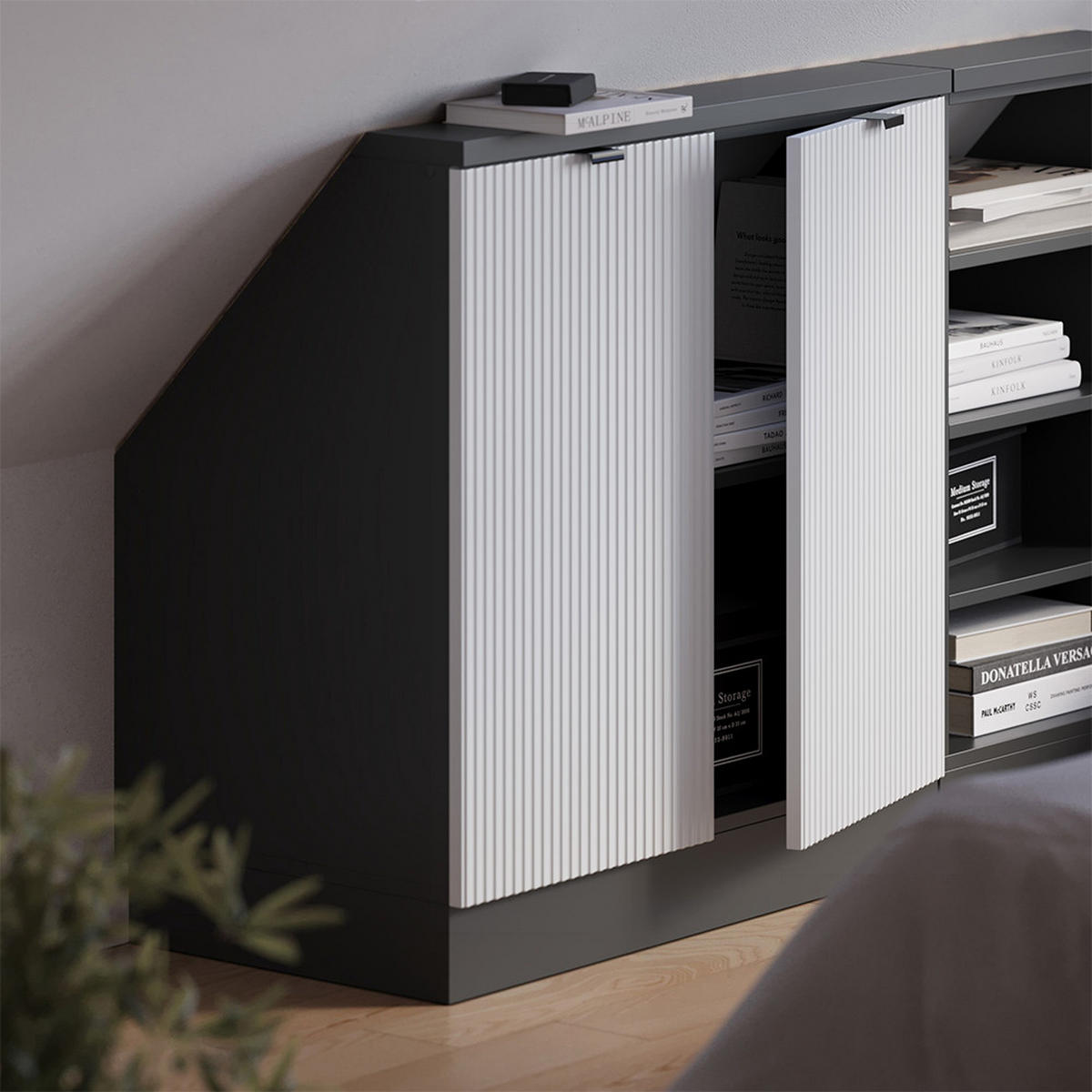 DACHSCHRÄGENSCHRANK Rion Weiß Riffel 80 x 81.6 cm mit 2 Türen - Weiß, Holzwerkstoff (80/81.6/46cm) - Vicco