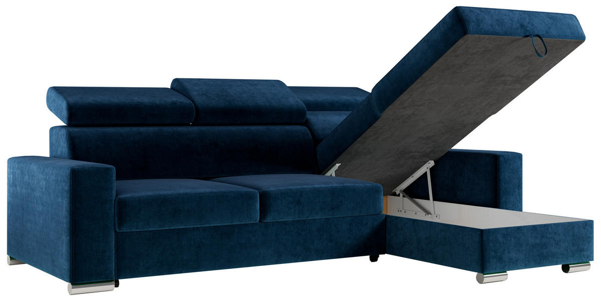 ECKSOFA FOX-L Dunkelblau - Silberfarben/Dunkelblau, Kunststoff/Textil (242/168cm) - MKS