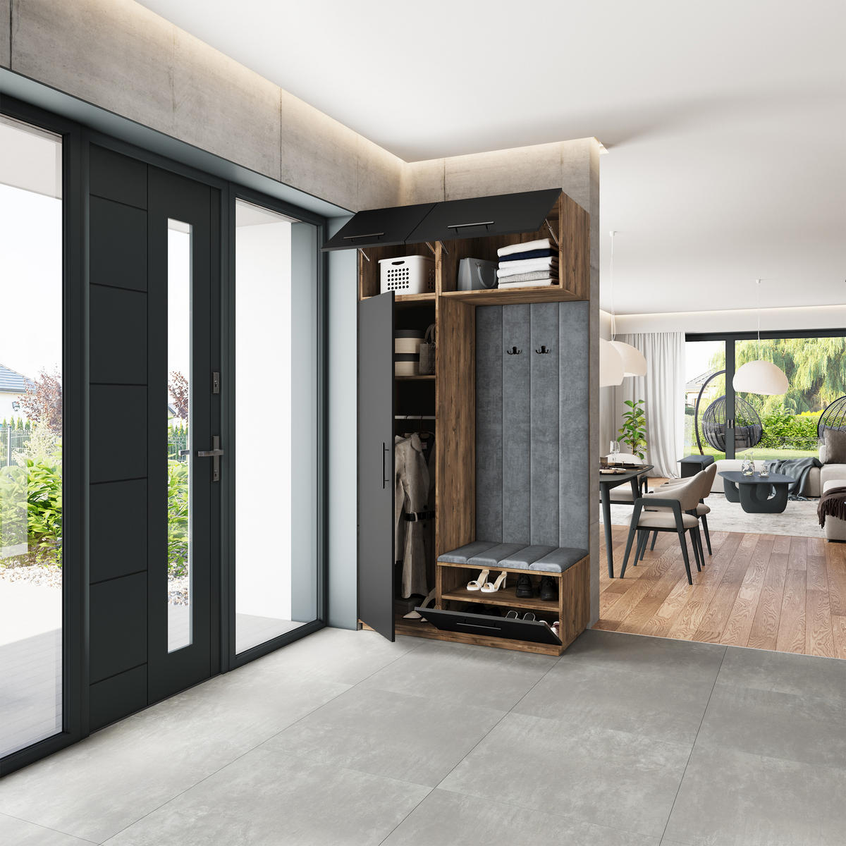 GARDEROBENSCHRANK REMA 120/240/60 cm Modern Garderobe-Set Eiche Lefkas - Eichefarben/Schwarz, Holzwerkstoff (120/240/60cm) - MASSENO