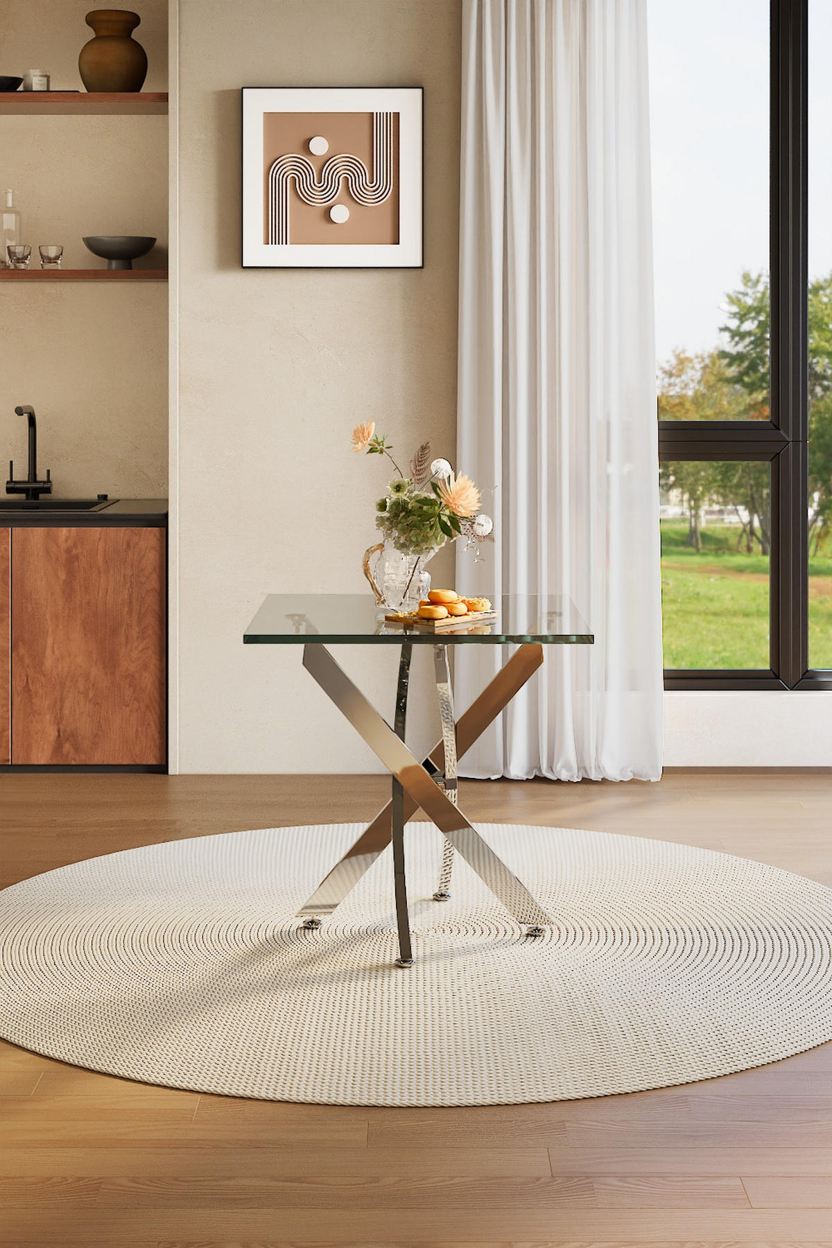 BEISTELLTISCH aus Glas mit Metalbeine Quadratisch 55 x 55 x 55 cm - Transparent, Glas (55/55/55cm) - Livingandhome