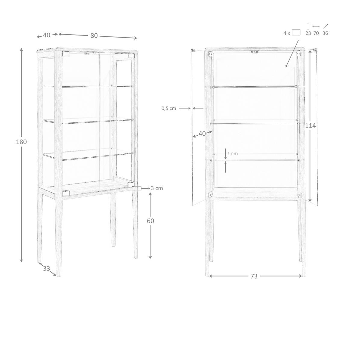 HIGHBOARD aus gehärtetem Glas und Nussbaum mit Innenbeleuchtung 80/40/180 cm - Dunkelgrün/Transparent, Glas/Holzwerkstoff (80/180/40cm) - ANGEL CERDA