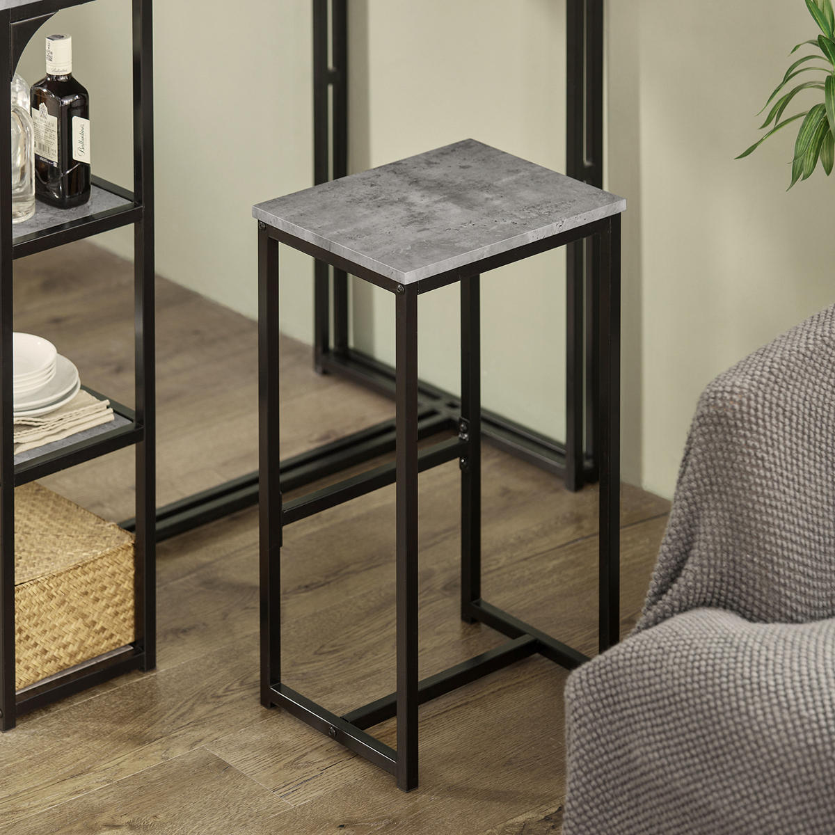 BARTISCH + 2 x BARSTÜHLE - Hellgrau, Holzwerkstoff/Metall (110/97/61cm) - SoBuy