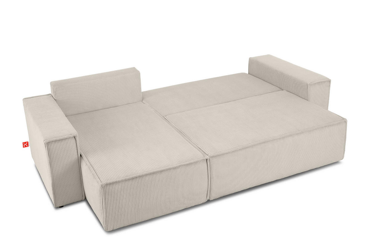 ECKSOFA-LINKS/RECHTS NAPI Schlaffunktion mit Cordbezug, cremig - Creme/Schwarz, Textil (262/148cm) - KONSIMO®