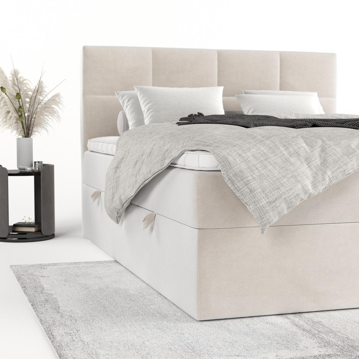 BOXBETT Oris 180/200 cm Creme im Paros Stoff - Creme/Schwarz, Holz/Holzwerkstoff (180/200cm) - AltaBeds