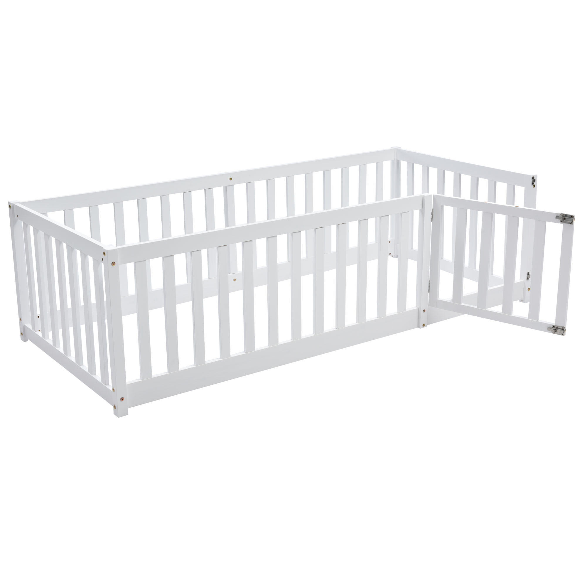 KINDERBETT 90/200 cm in Weiß Bodenbett mit Zaun und Tür - Weiß, Holzwerkstoff (90/200cm) - STILVORA