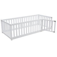 KINDERBETT 90/200 cm in Weiß Bodenbett mit Zaun und Tür - Weiß, Holzwerkstoff (90/200cm) - STILVORA