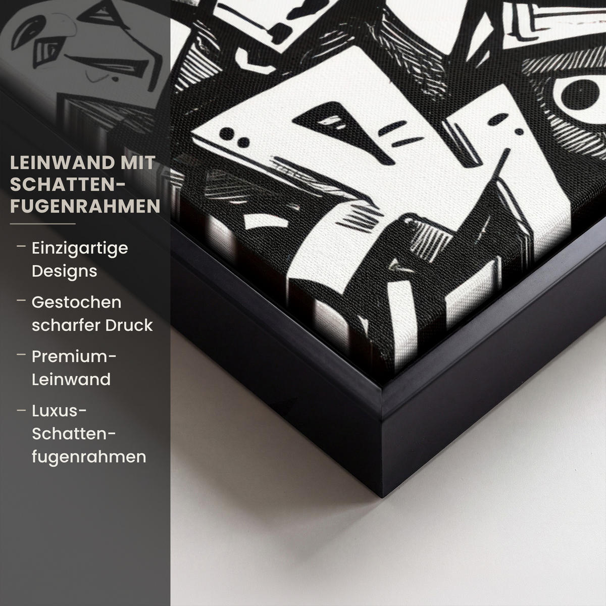 LEINWAND Bilder mit Rahmen - Formen - Buchstaben - Graffiti - Schwarz - 50x70 - Schwarz, Textil (50/70cm) - MuchoWow