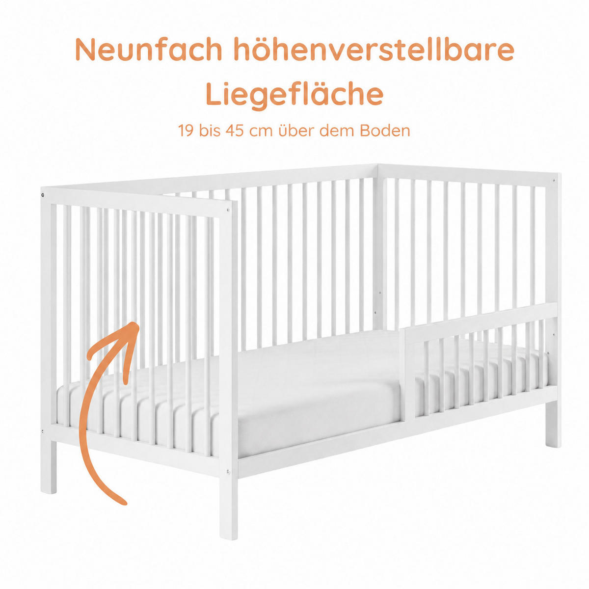 BABYPOSTIEĽKA s polovičnou bočnou zábranou 70x140 cm v bielej farbe - biela, drevo (70/140cm) - Kids Collective