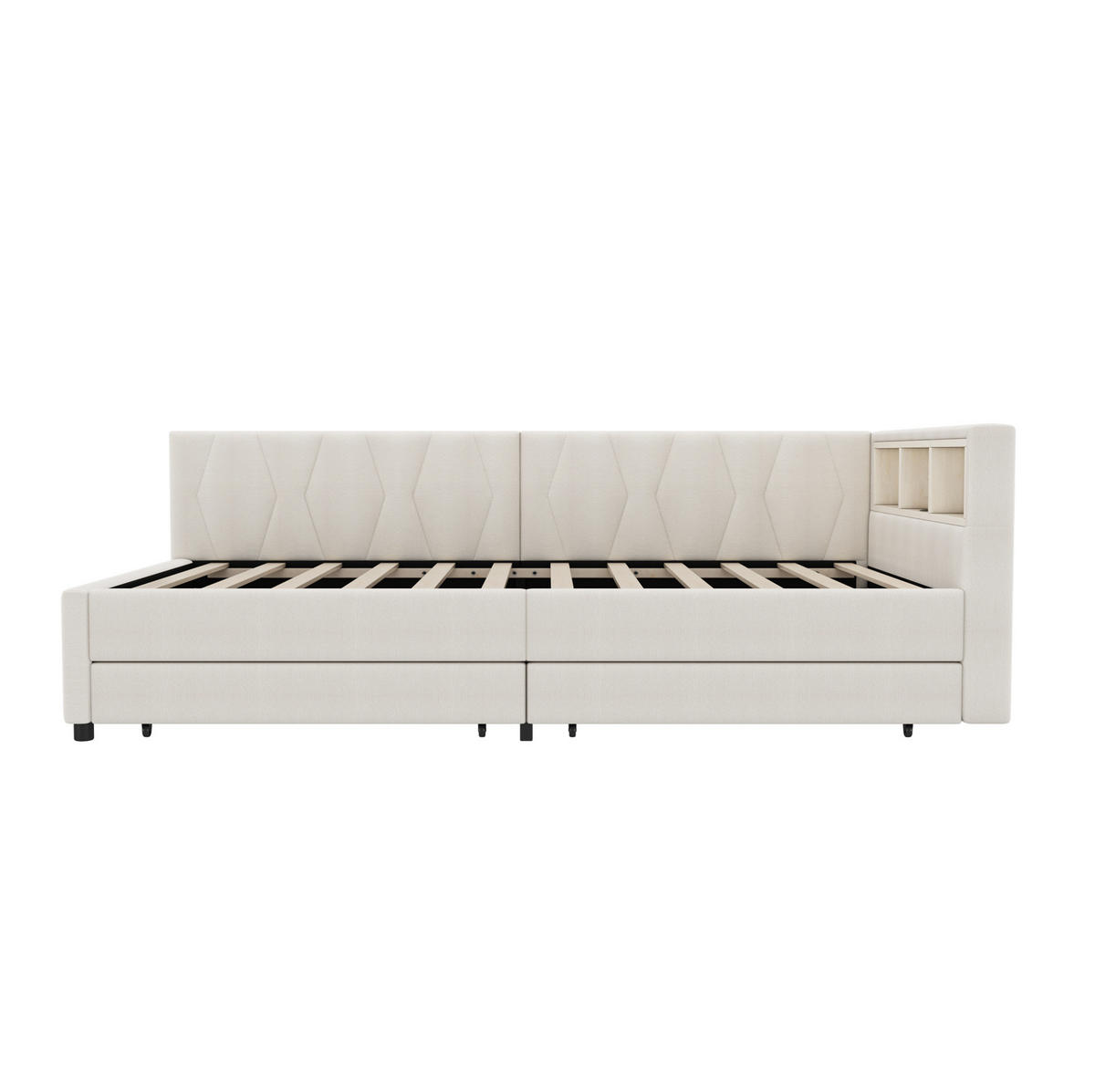ČALÚNENÁ posteľ z ľanu a MDF 90x200 cm béžová s LED osvetlením, USB+Type C a úložným priestorom - béžová, textil (90/200cm) - Modfu