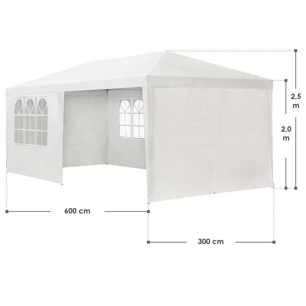 PARTYZELT Gartenzelt weiß 3x6 m - Weiß, Metall (300/250/600cm) - Juskys