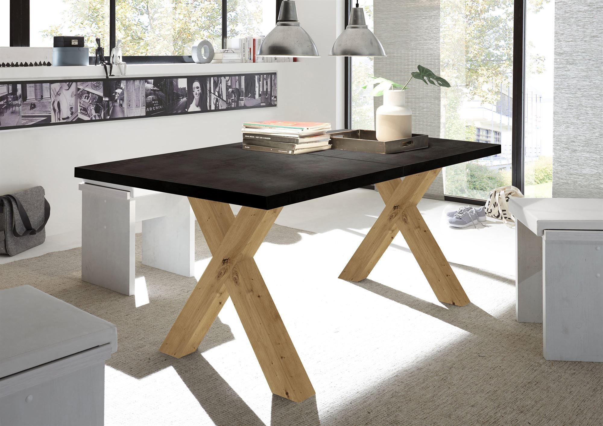 ESSTISCH ausziehbar Eike 1 140 x 90 x 75 Esszimmertisch Asteiche/Schwarzstahl - Schwarz, Holz (140/90/75cm) - 58aufmkessel