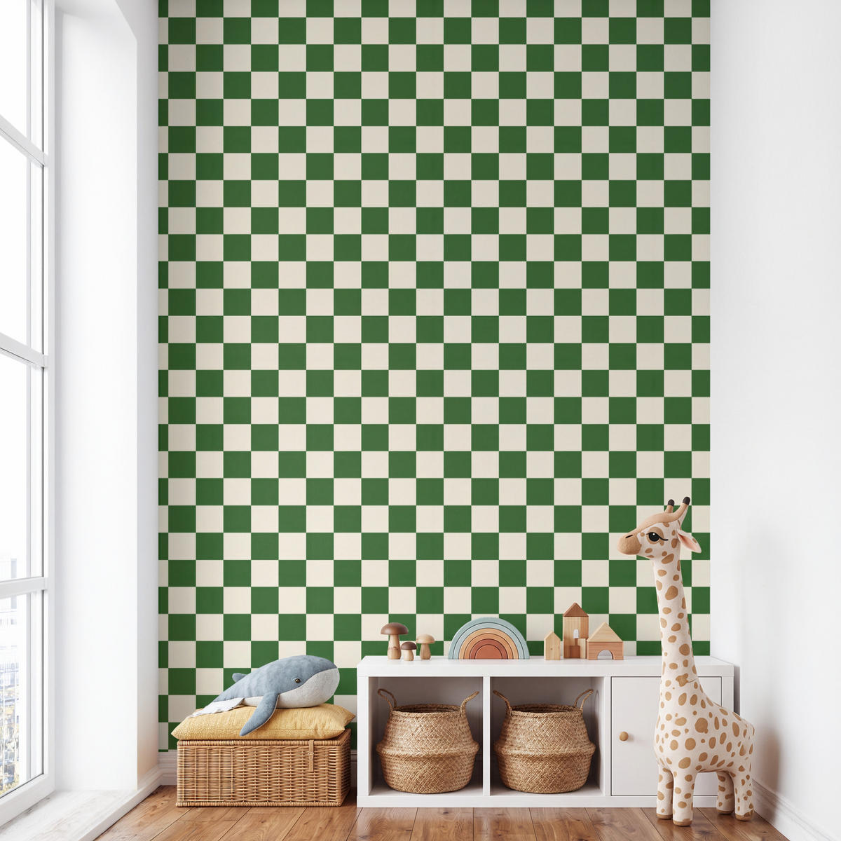 KINDERTAPETE - Schachbrett - Muster - Grün - 160x280 cm - Grün, Papier (160/280cm) - OnlyWow