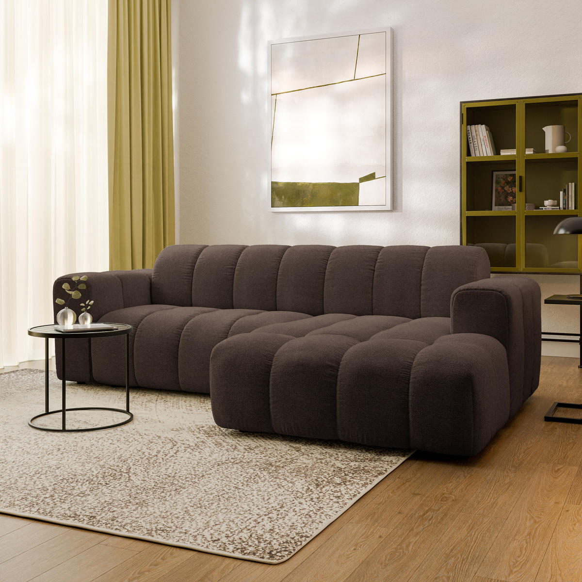 ECKSOFA TISI Braun Strukturstoff - Braun, Holz (274/165cm) - MASSENO