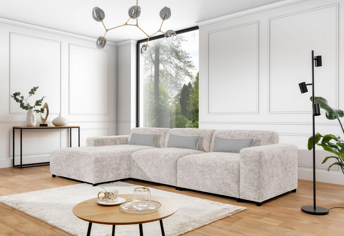 ECKSOFA L Form Jughlio Beige 331/165/75 cm Links mit Schlaffunktion - Beige/Schwarz, Kunststoff/Textil (165/331cm) - AX Living