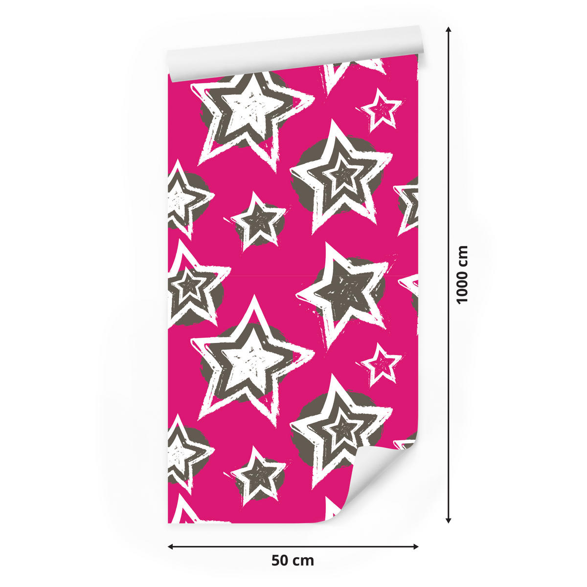 VLIESTAPETE Rock-Sterne im Comic-Stil – Pink, Schwarz, Weiß – 50x1000 cm - Pink/Schwarz, Papier (50/1000cm) - Muralo