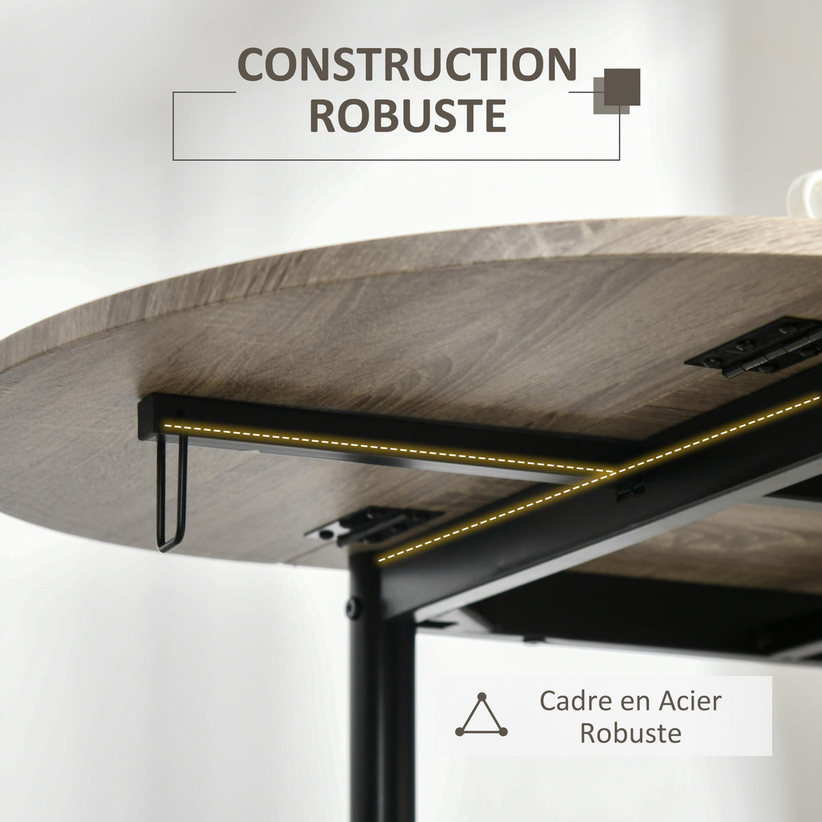 AUSZIEHBARER ovaler Tisch und 2 Stühle – Klapptisch – Metall und MDF – schwarz und natur - Eichefarben, Kunststoff (120/75/60cm)