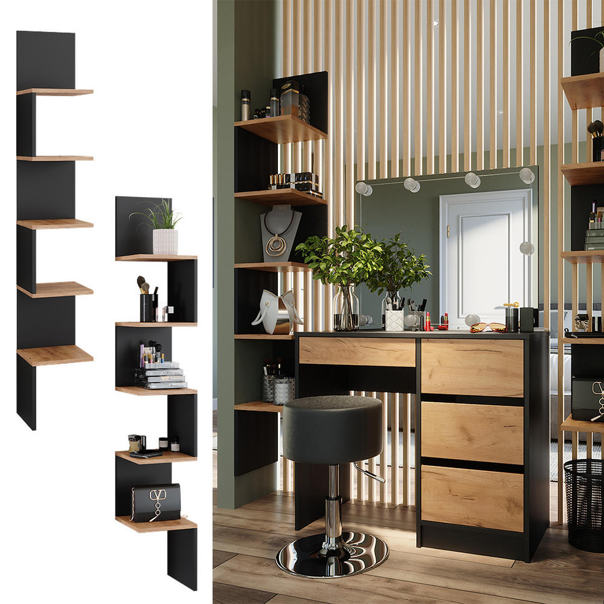 ECKREGAL Paolo Anthrazit 28 x 175.4 cm 2er Set - Honigeiche/Anthrazit, Holzwerkstoff (28/175.4/28cm) - Vicco