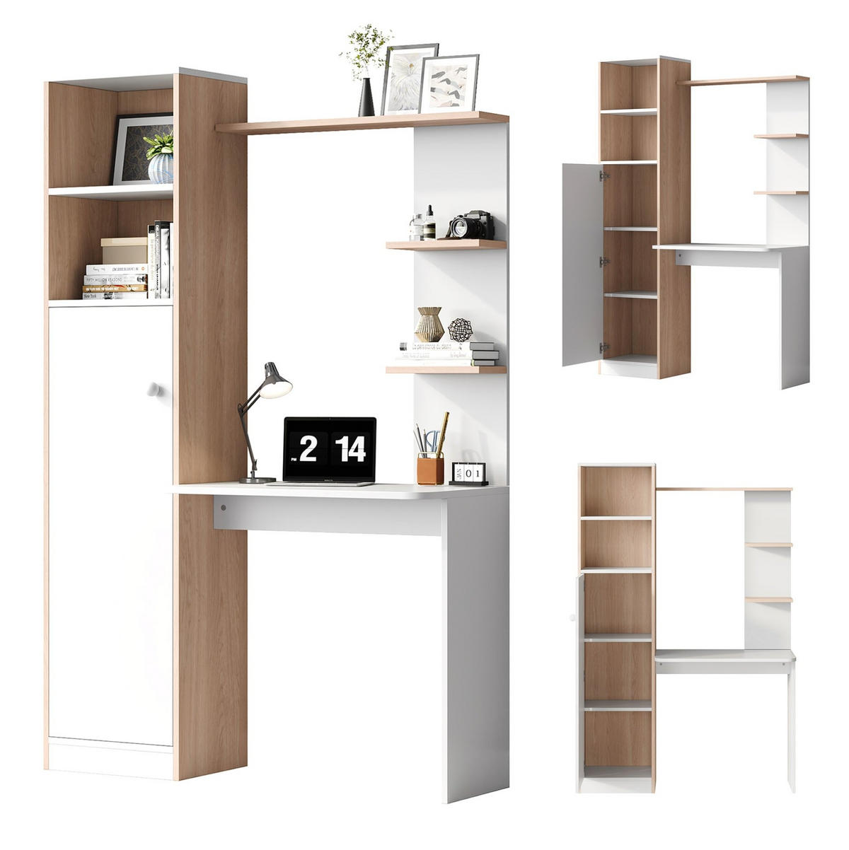 SCHREIBTISCH 123,5/45/168,5 cm weiß mit Holzkontrast und Stauraum - Naturfarben, Holzwerkstoff (123.5/45/168.5cm) - OKWISH