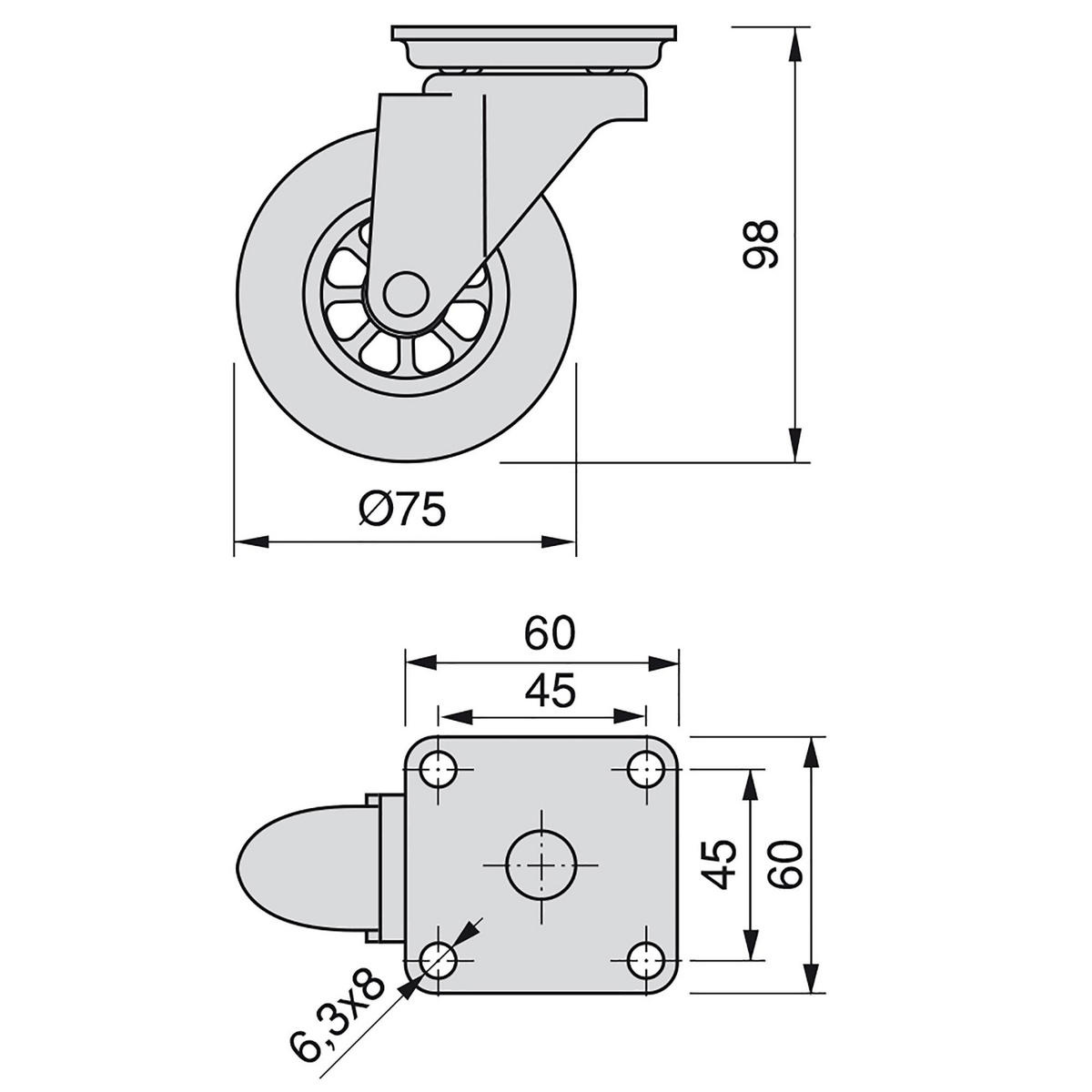 ROLLEN Transparente Slip mit Montageplatte, Durchmesser 75mm, Stahl und Kunststoff 4er-set - Multicolor, Metall (35/6/25cm) - EMUCA