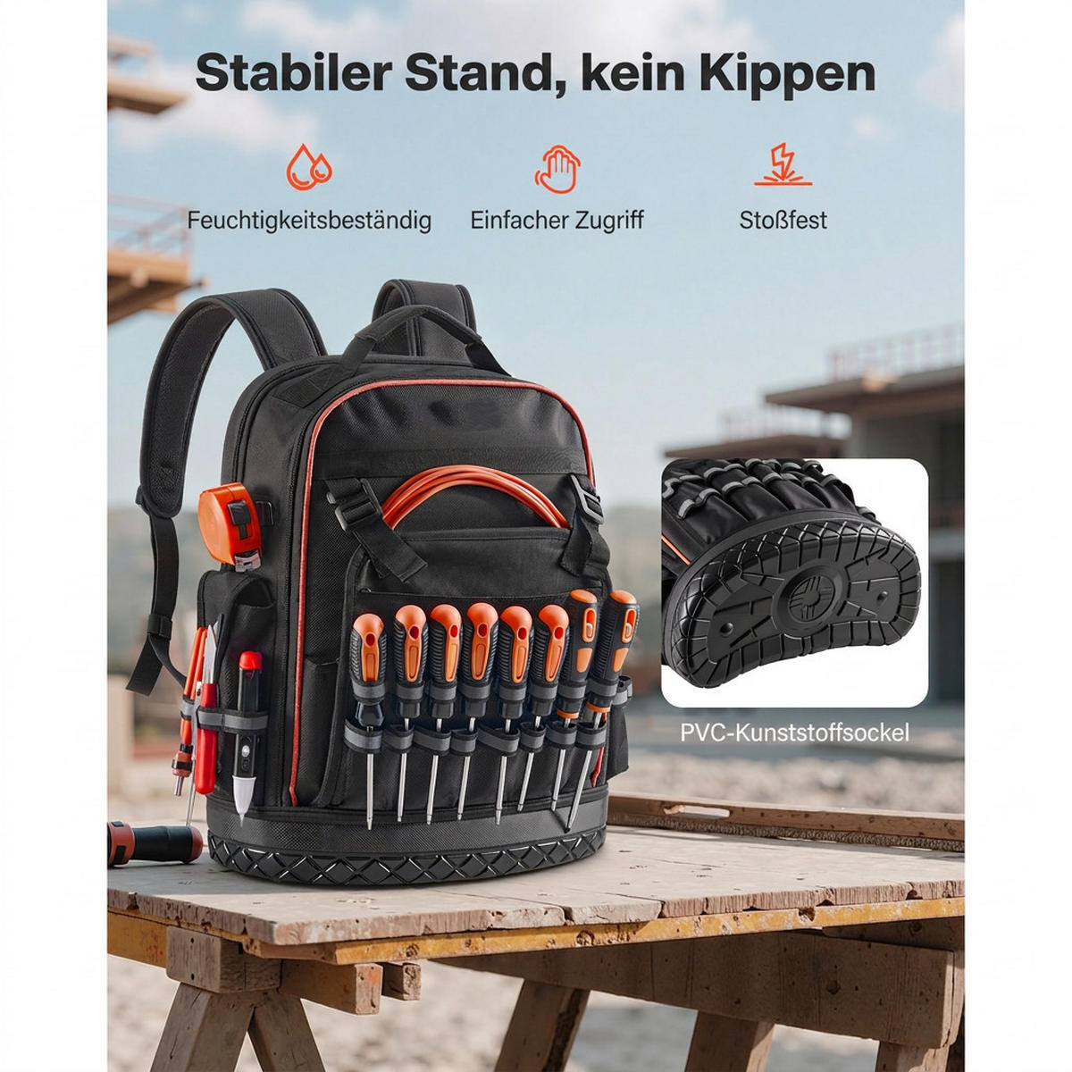 WERKZEUGTASCHE 64 Fächer Laptopfach Hartboden für Elektriker Handwerker - Schwarz, Metall (10/10/10cm) - Raelunyi