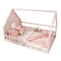 KINDERBETT 140/200 cm im Hausdesign mit Geländer aus Kiefer und MDF, Rosa - Rosa, Holzwerkstoff (140/200cm) - Redom