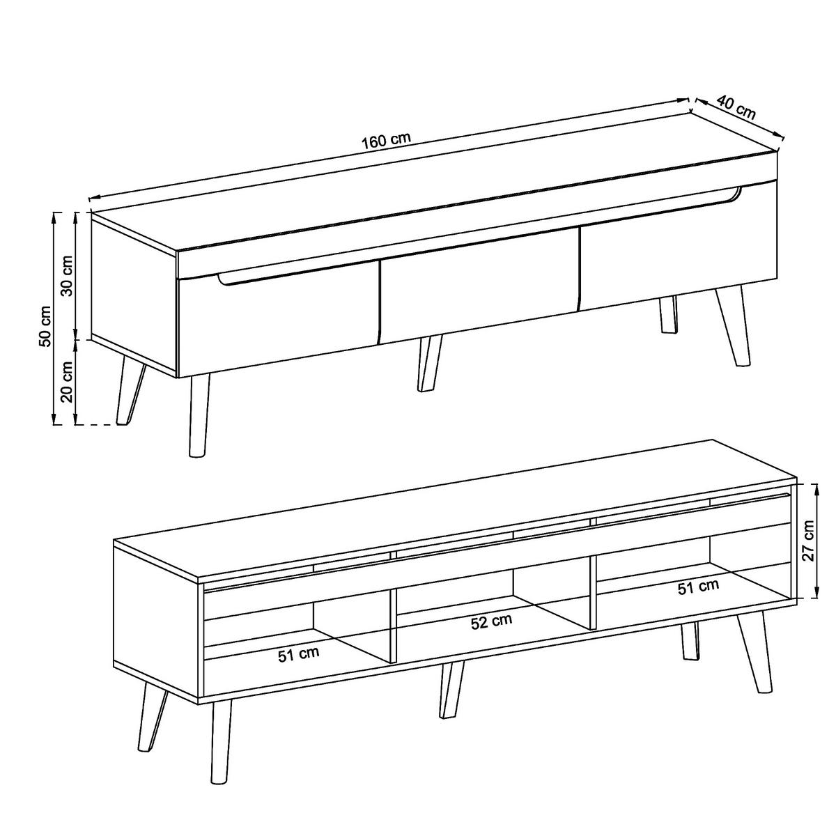 LOWBOARD TV SUDBURRY RTV2-3S Fronten, aus MDF-Platte, Eiche - Eichefarben, Holzwerkstoff/Kunststoff (160/50/40cm) - Komodee