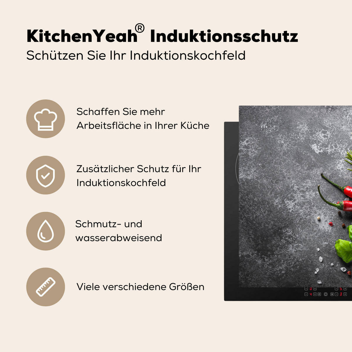 HERDABDECKPLATTE Pfeffer - Kräuter - Gewürze - Beton 65x52 cm - Rot, Kunststoff (65/0.2/52cm) - MuchoWow