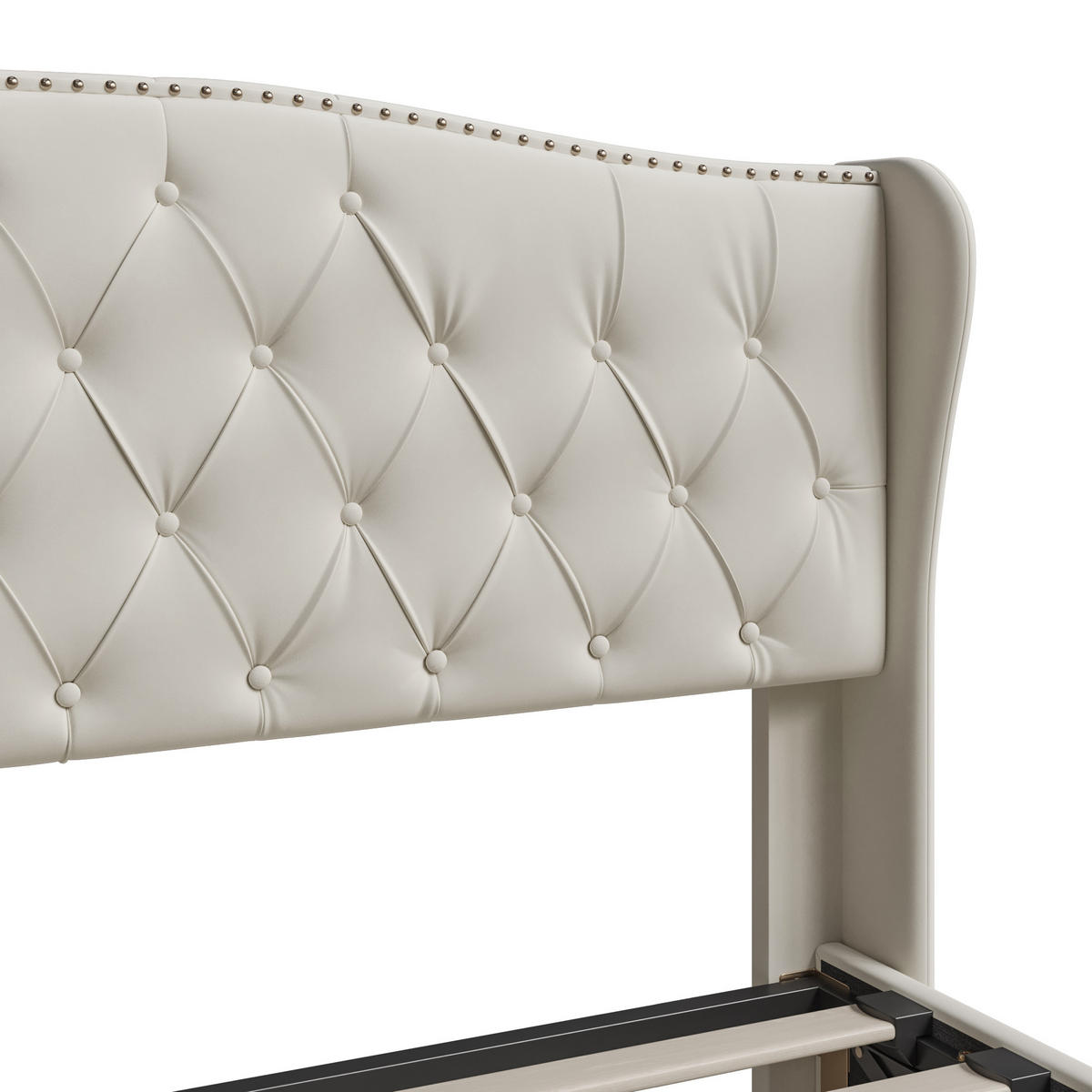 POLSTERBETT 140x200 cm Lattenrost verstellbares Kopfteil Samt weiß - Beige, Holz (140/200cm) - LEBENLANG