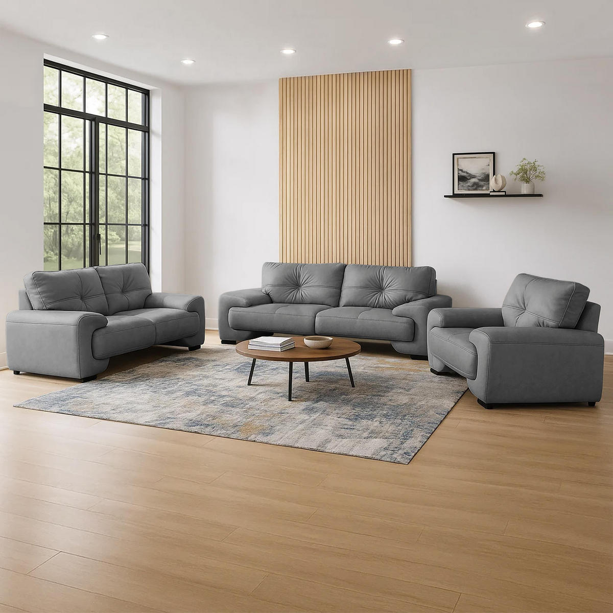 3-SITZER SOFA Omega aus Kunstleder, Grau - Schwarz/Grau, Leder (225/88/98cm) - Beautysofa