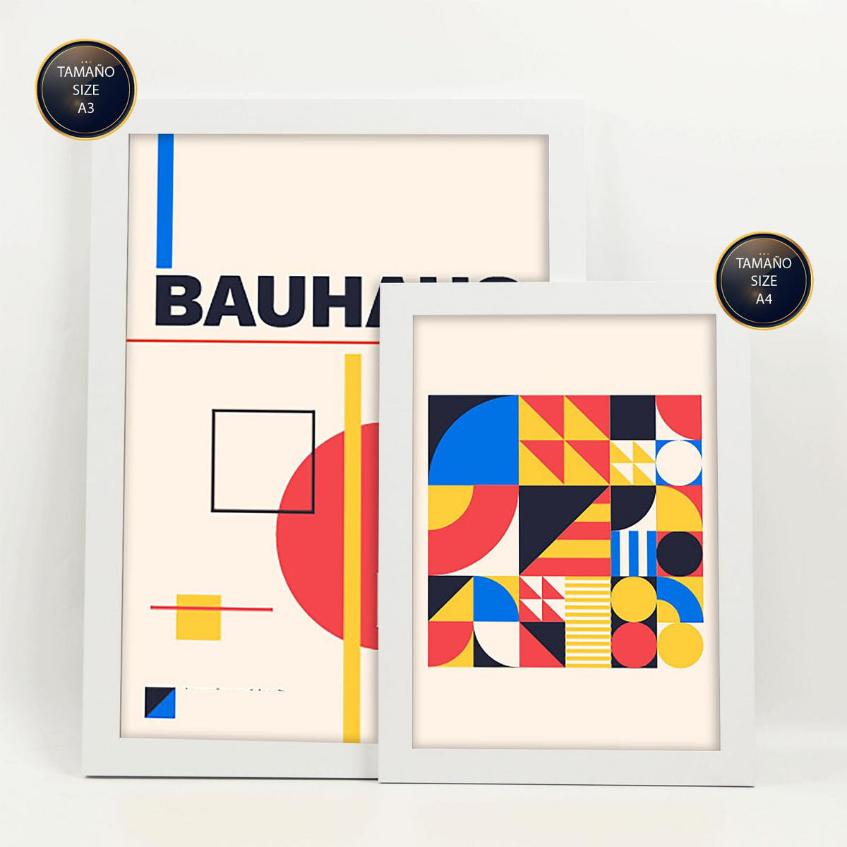 POSTER Set Mit 6 Drucken Im Bauhaus 3 Geometrische Designkollektion Drucke Mit Frames Ästhetische Dekorative Rahmen Für Zuhause A3 & A4 Weißer Rahmen - Weiß, Papier (29/3cm) - Nacnic