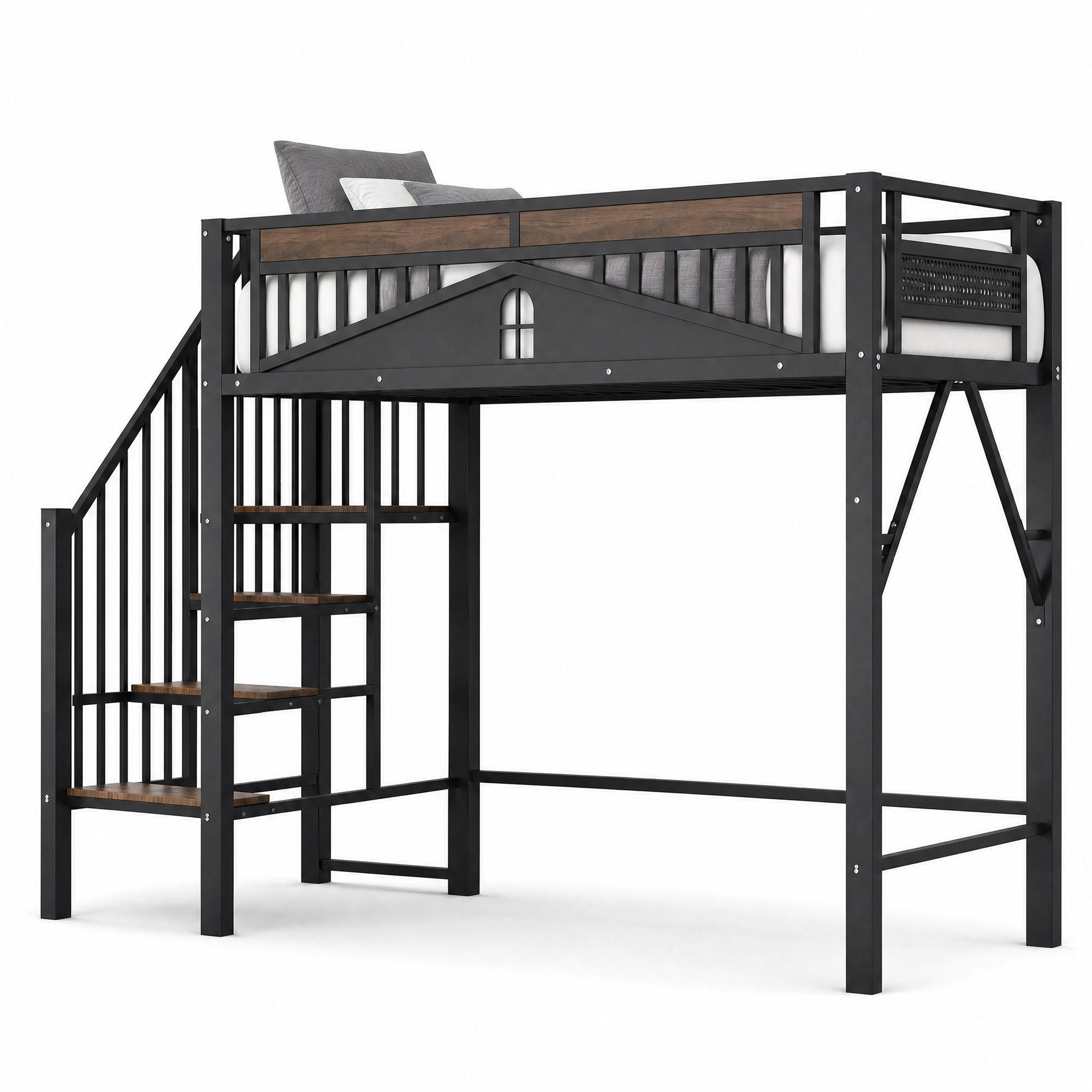 HOCHBETT mit Sicherheitsleiter und Stauraum 90x200 cm Metall Schwarz - Schwarz, Metall (90/200cm) - Meubliv