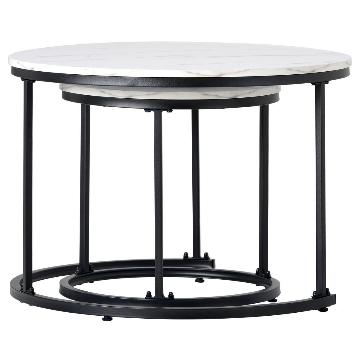 COUCHTISCH-SET aus MDF 71x71x50 cm in Marmoroptik, 2-teilig mit Metallgestell - Weiß, Holzwerkstoff (71/71/50cm) - IVMEU