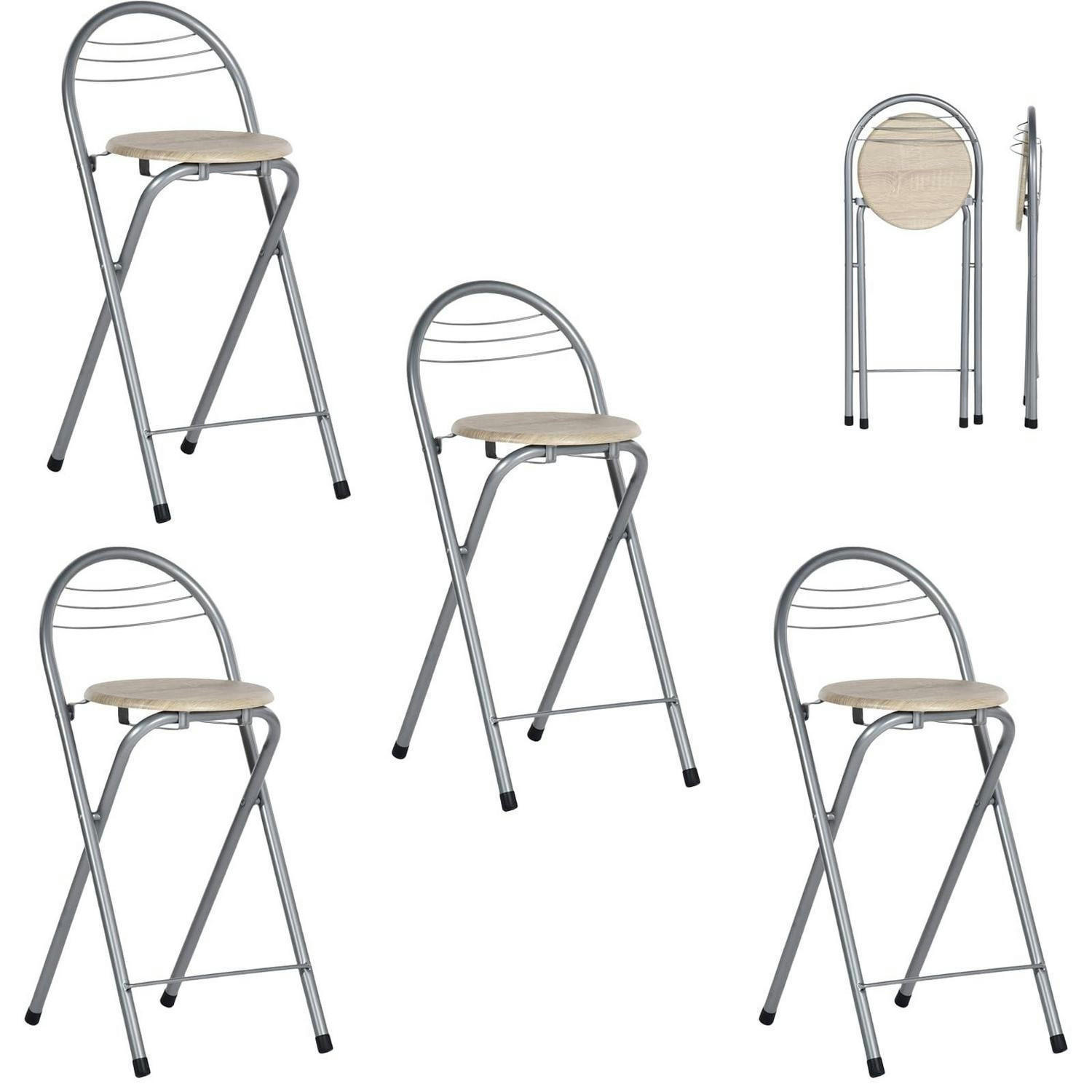 BARHOCKER 4er-Set klappbar mit Lehne Sitzhöhe 61 cm Holzmaserung/Silber - Multicolor, Metall (36/79/41cm)