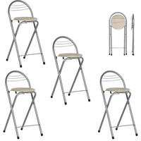 BARHOCKER 4er-Set klappbar mit Lehne Sitzhöhe 61 cm Holzmaserung/Silber - Multicolor, Metall (36/79/41cm)