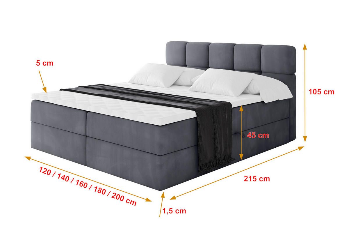 BOXBETT mit Matratze H4 - FAMA - 160x200 cm Dunkelgrau Casablanca - Dunkelgrau, Holzwerkstoff (160/200cm) - ALTDECOR