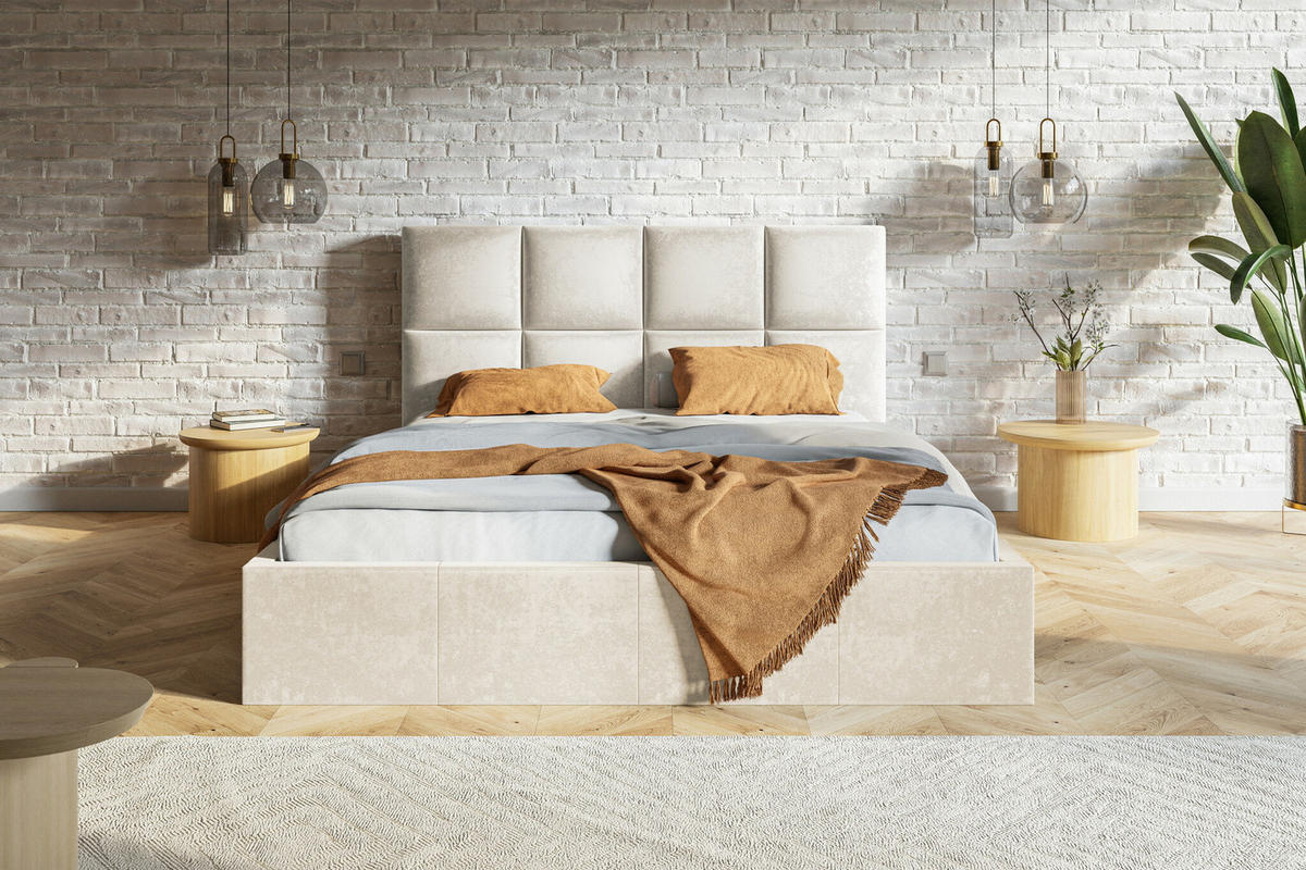 DOPPELBETT 180x200 mit Lattenrost Fado, Bettkasten, Samtstoff, Beige - Beige, Holz/Textil (180/200cm) - Emporius