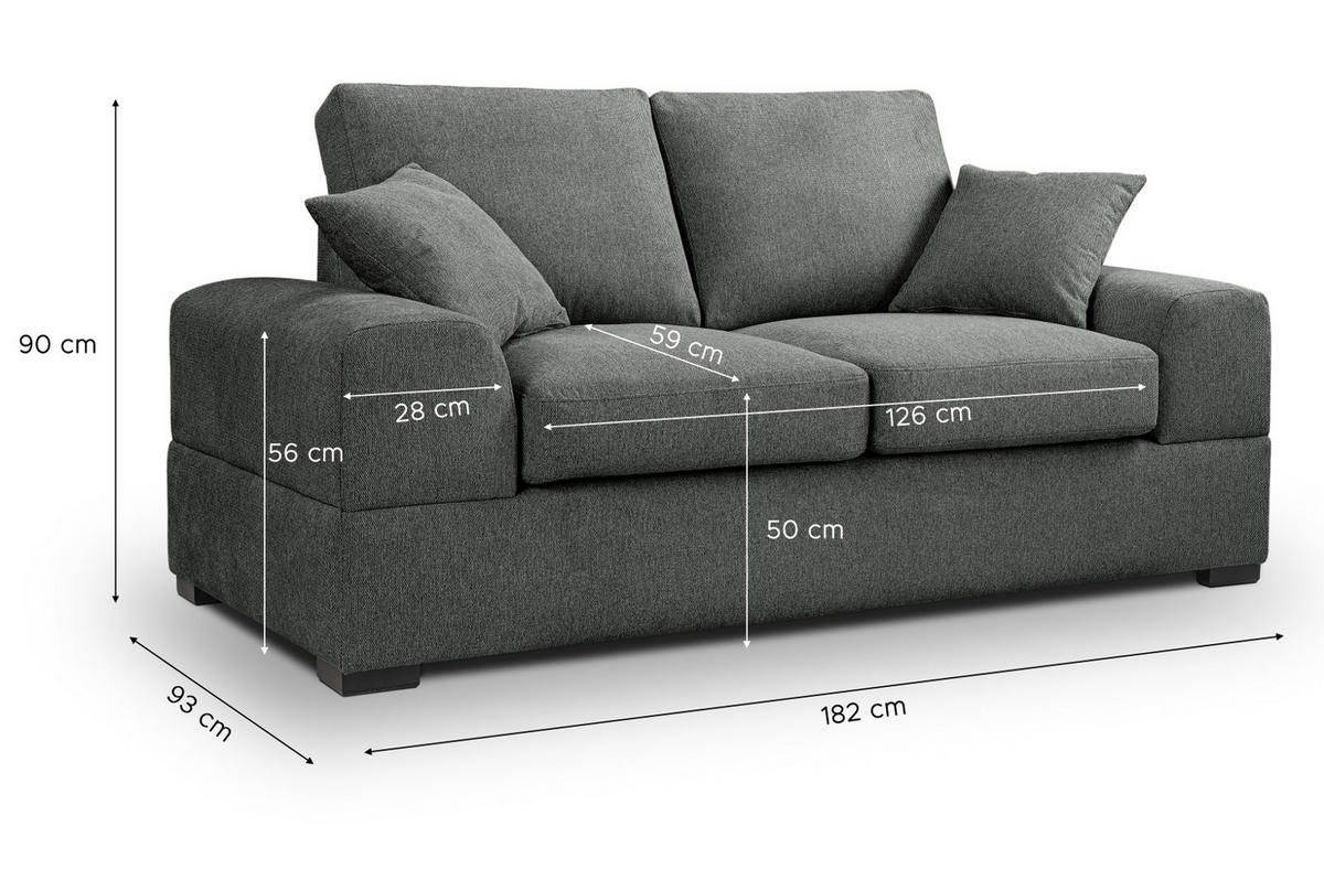 SOFA grau Strukturstoff, Couch 2-Sitzer 182 cm mit Premium Kaltschaum - Schwarz/Grau, Holz/Textil (182/90/93cm) - Inn.Furn