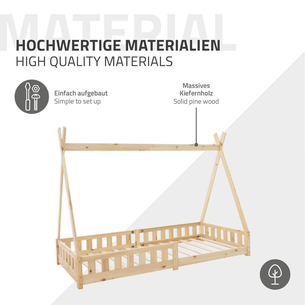 KINDERBETT Tipi 90x200 cm Natur - Naturfarben, Holz (90/200cm) - ML-DESIGN