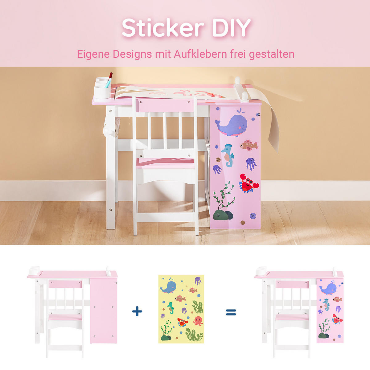 KINDERSITZGRUPPE Weiß-Rosa - Rosa, Holz/Holzwerkstoff (80/66/50cm) - SoBuy