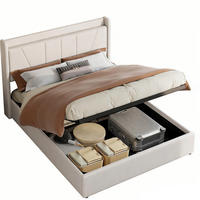 POLSTERBETT 140x200 cm in Beige mit Ladestation & Stauraum, Leinen - Beige, Holz/Metall (140/200cm) - PARAFTA HOME