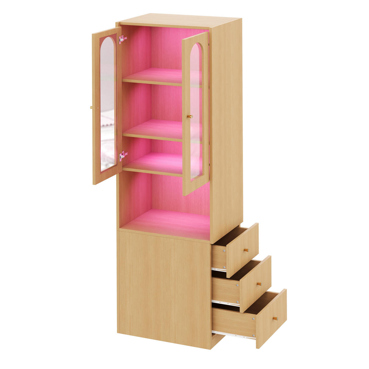 BÜCHERREGAL Hochschrank 60cm Holz Glas LED modern - Eichefarben, Holzwerkstoff (60/200/40cm) - FLIEKS
