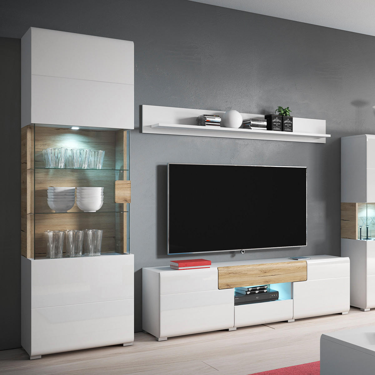TV STOLÍK Jules Biela a drevo - biela, kompozitné drevo (159/47/39cm) - Petits-meubles