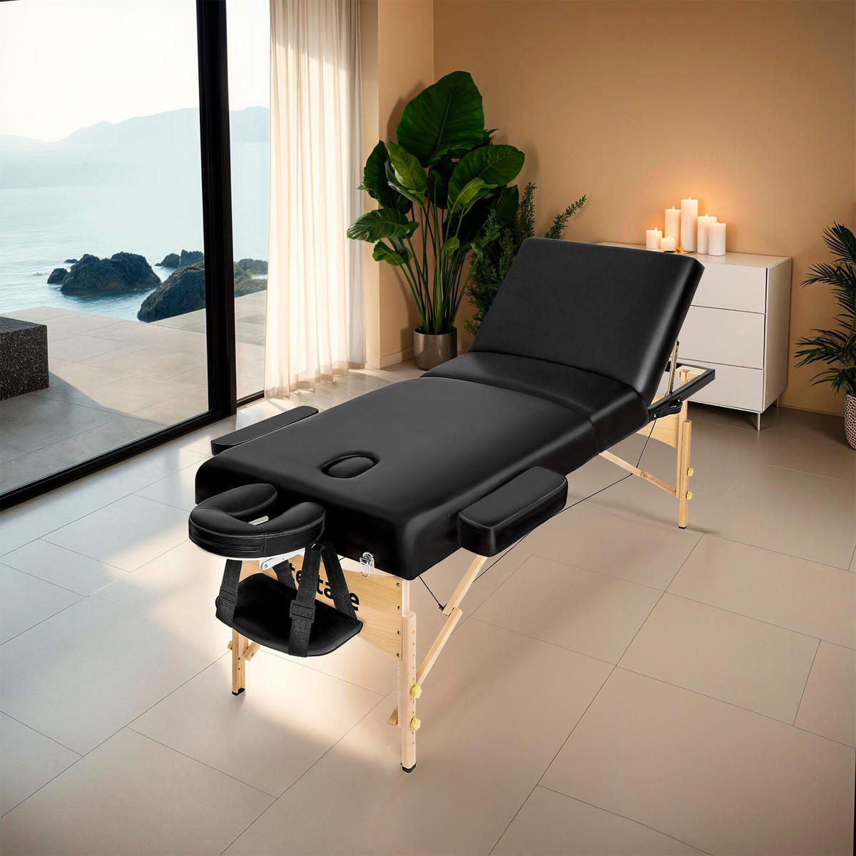 MASSAGELIEGE-SET 3 Zonen, 218 x 102 x 90 cm,schwarz - Schwarz, Holz (102/90/218cm) - tectake