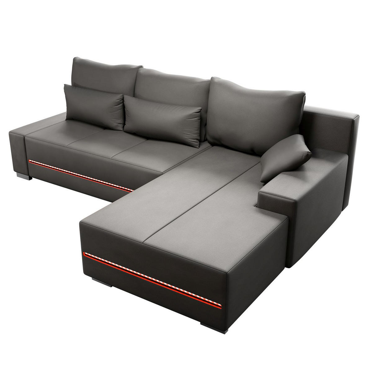 SOFA Davos mit Ottomane rechts hellgrau inkl LED - Hellgrau, Textil (260/180cm) - Juskys