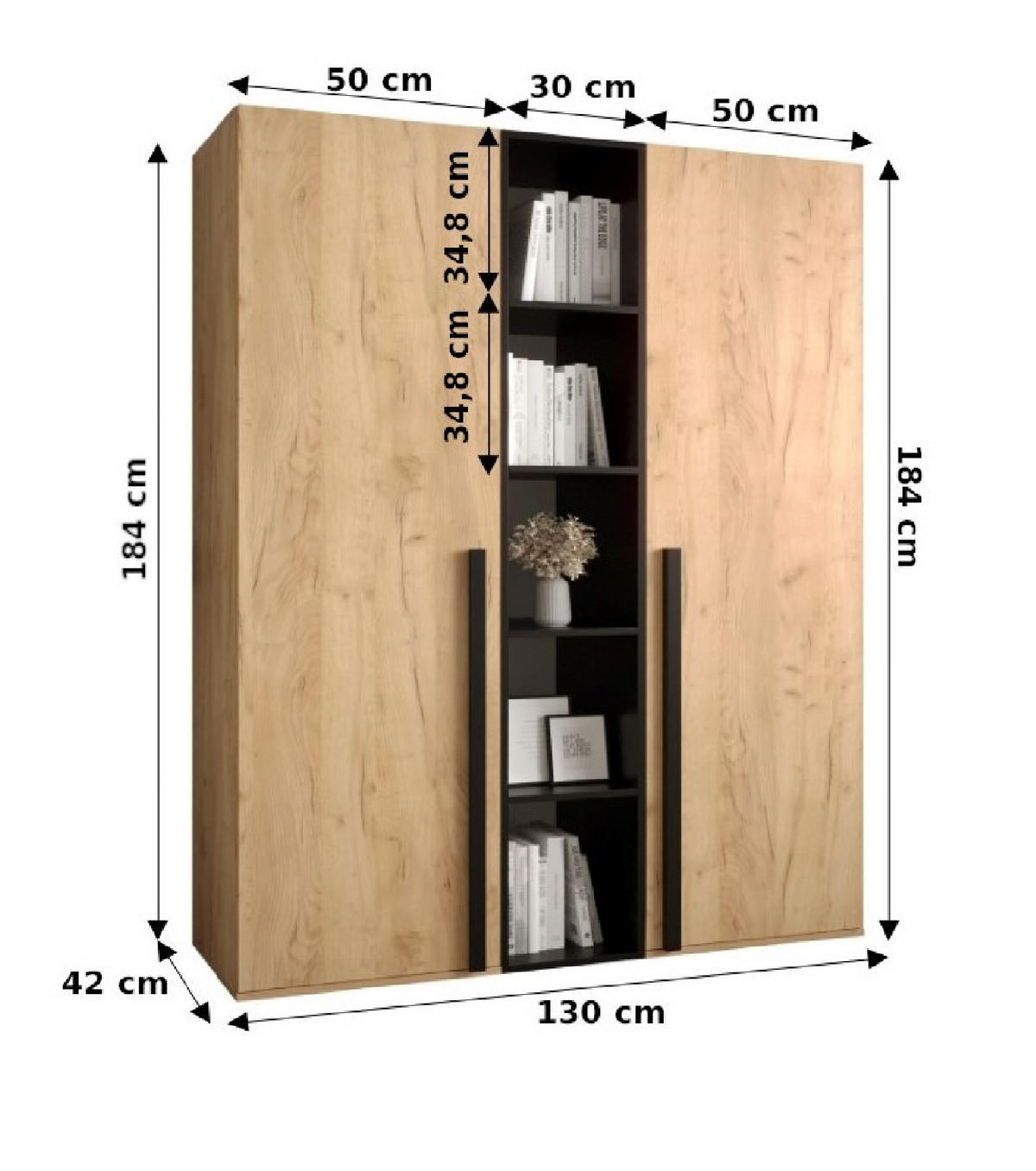 GARDEROBENSCHRANK 130/184/42 - Schwarz/Weiß, Holz/Kunststoff (130/184/42cm) - MÖBEL KRYSPOL