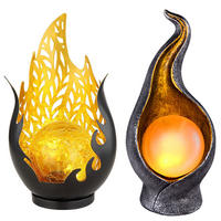 LED AUSSENLEUCHTE Silber Flammenoptik warmweiß 2er Set - Silberfarben, Metall (16.5/12.5/26.5cm) - Globo Lighting