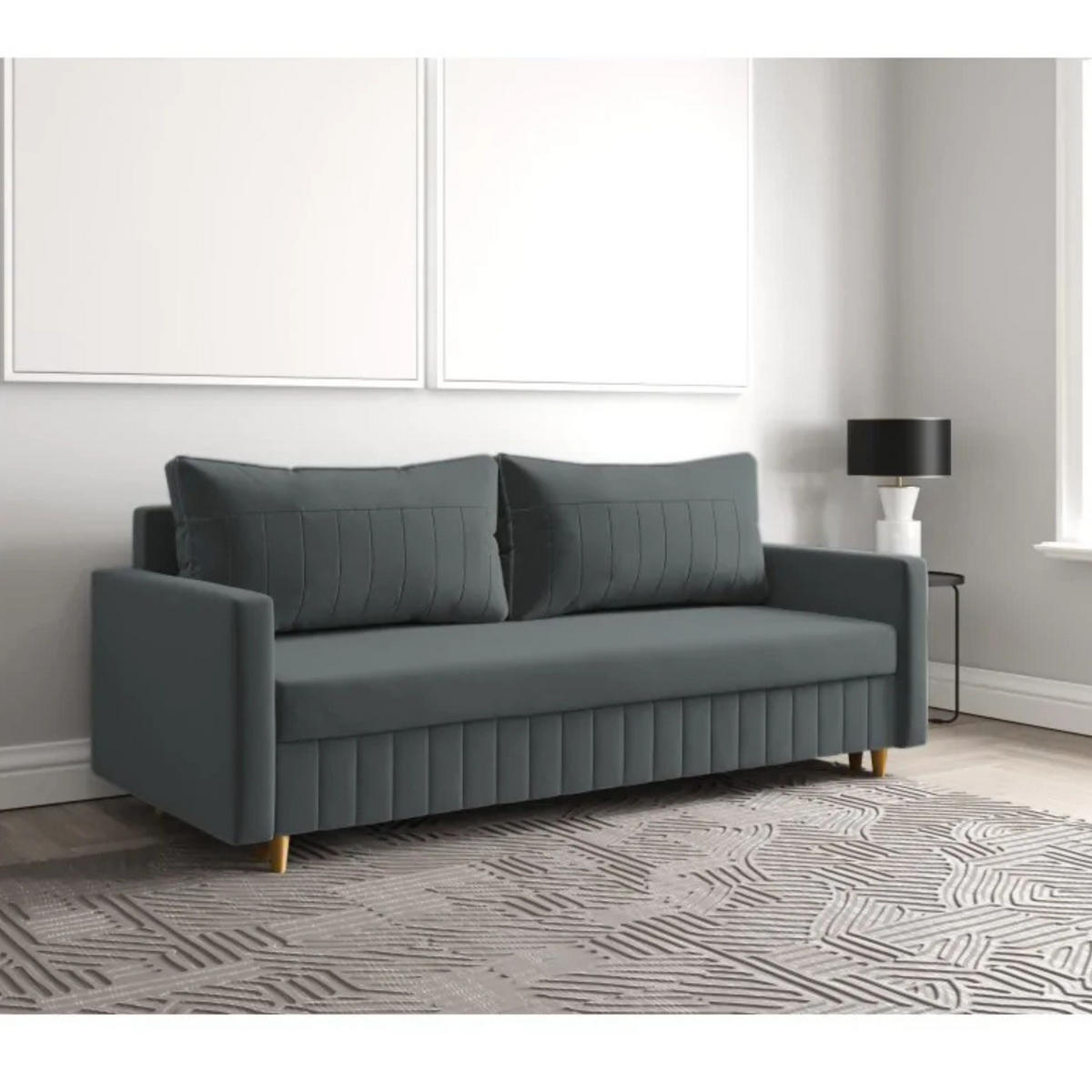 SCHLAFSOFA MARO, Sofa mit Schlaffunktion und Bettkasten, Farbe: Dunkelgrau, Veloursstoff - Dunkelgrau, Textil (217/92/85cm) - Sepro Meble