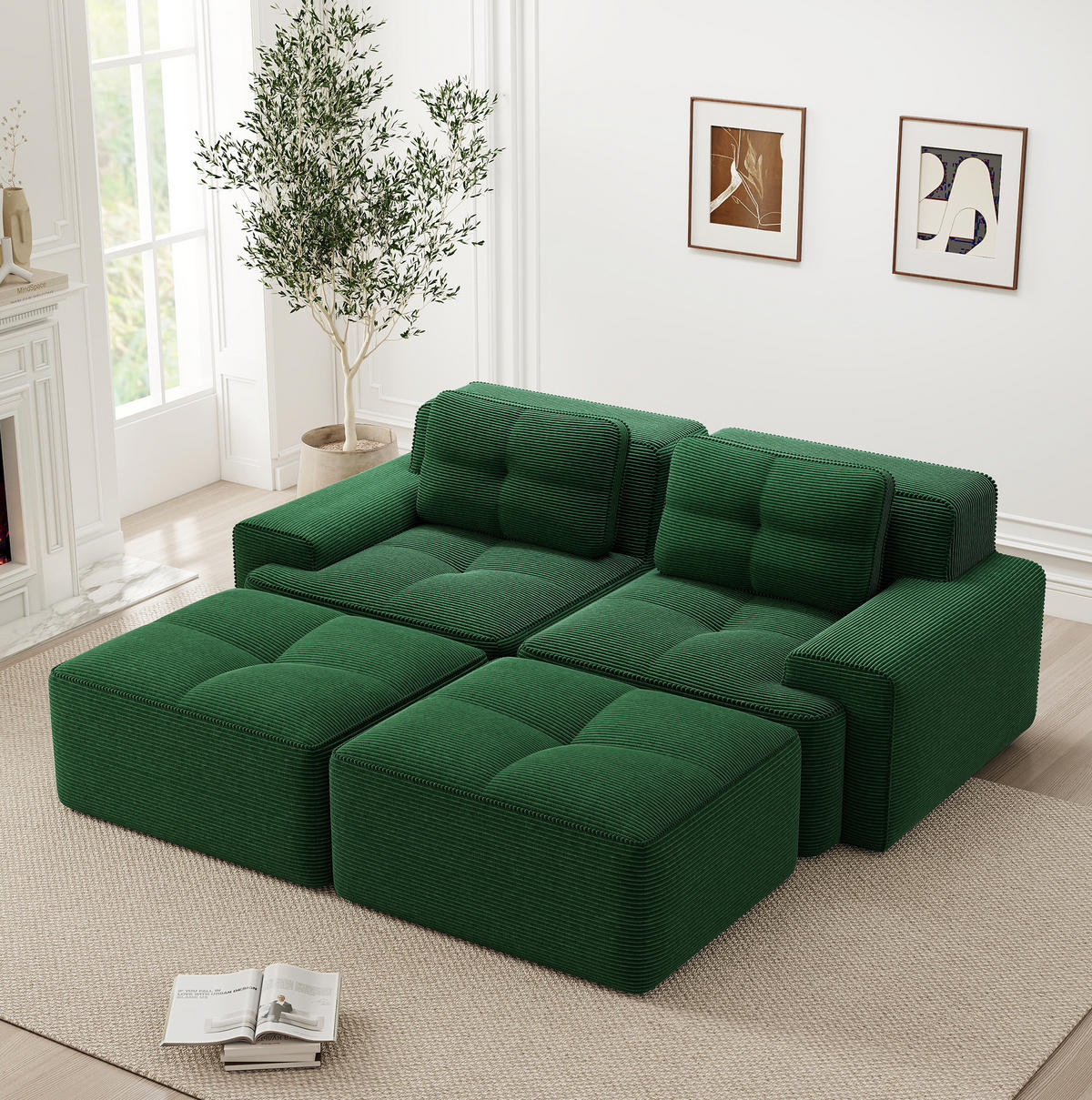 SOFA modular mit Tiefsitz 74 cm Cord Green 3-tlg. - Grün, Kunststoff (177/69/204.1cm) - Meubliv